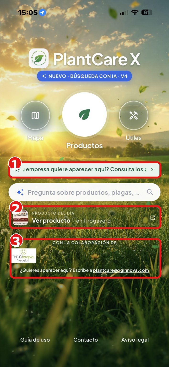 Portada de PlantCare X con los espacios patrocinados