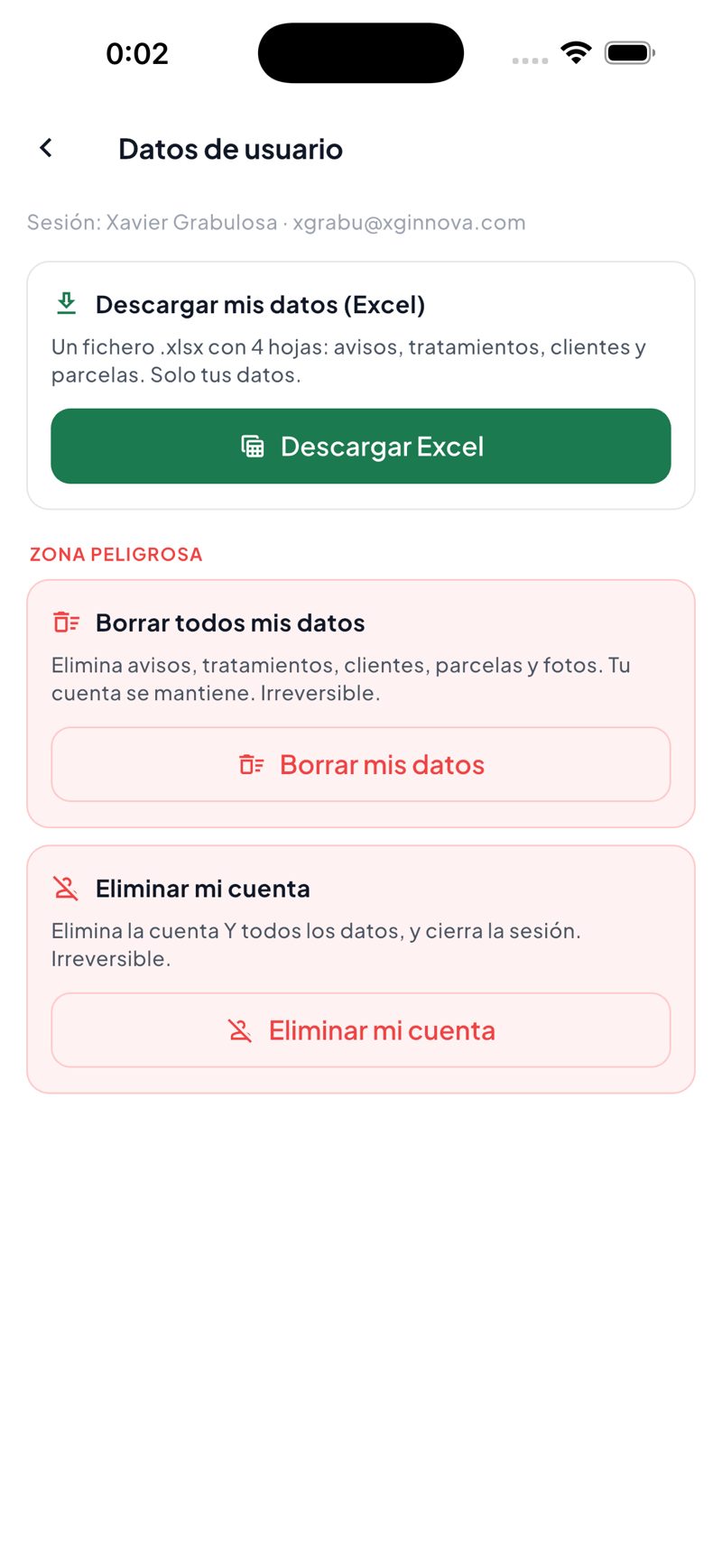 Pantalla de la app PlantCare X: Tus datos, siempre tuyos