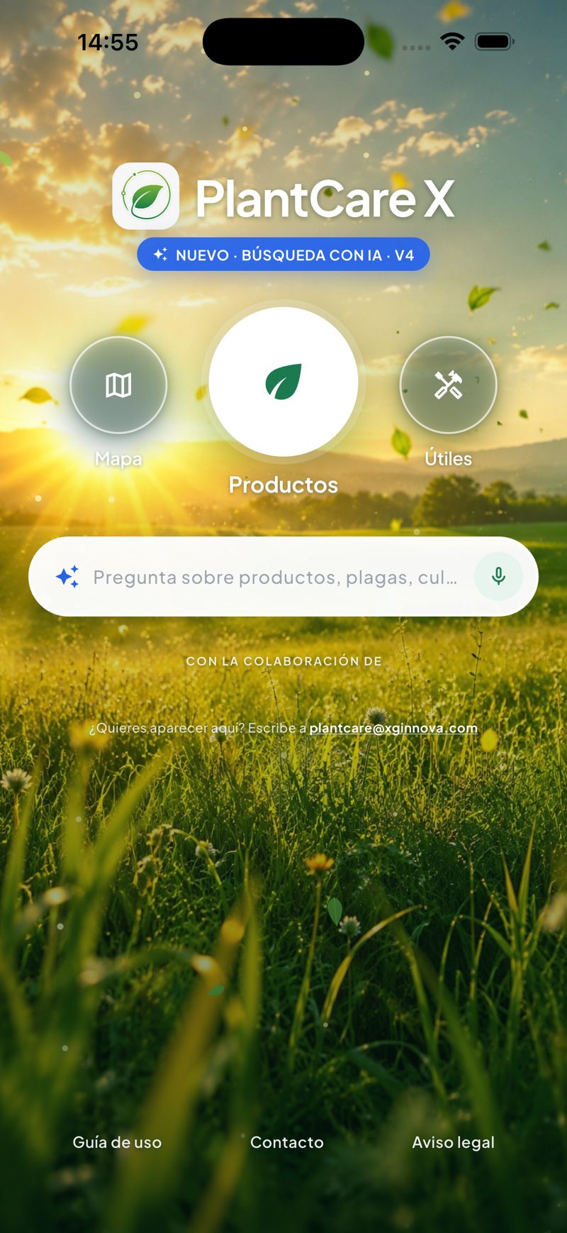 Pantalla de inicio de la app PlantCare X