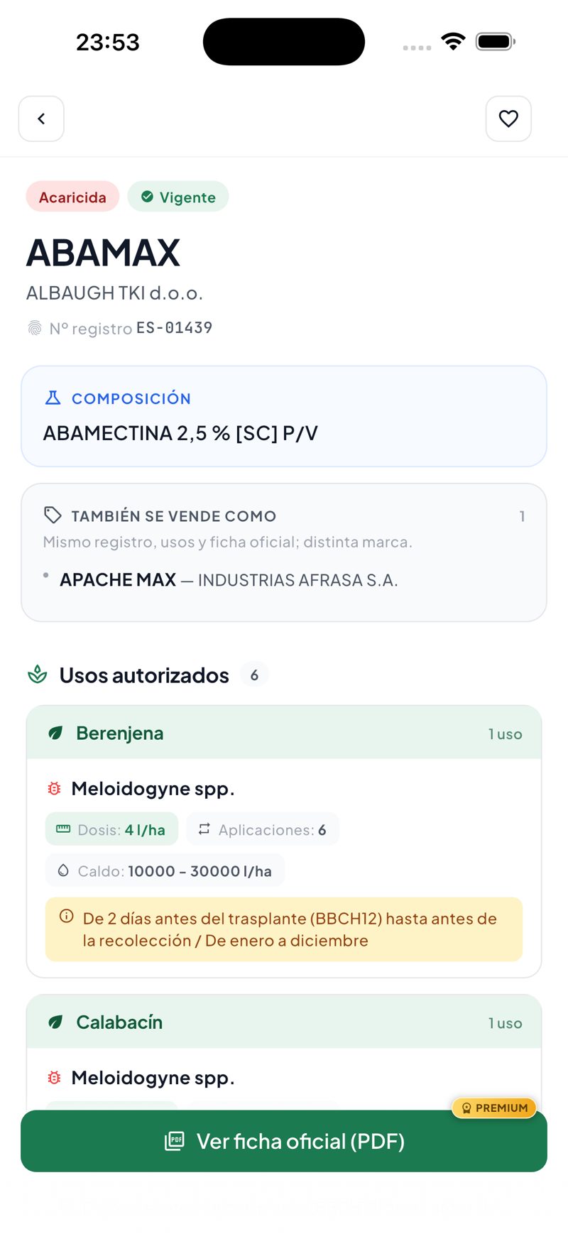 Pantalla de la app PlantCare X: Ficha de producto
